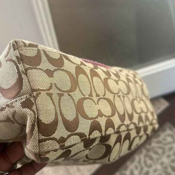 Coach Signature Python Raspberry Stripe Tote Bag - Picture 7 of 10